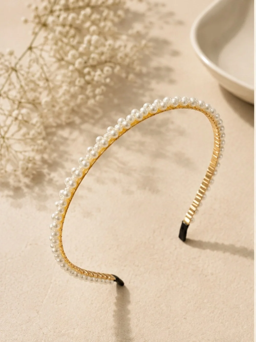 Gold Pearl-Trim Metal Headband